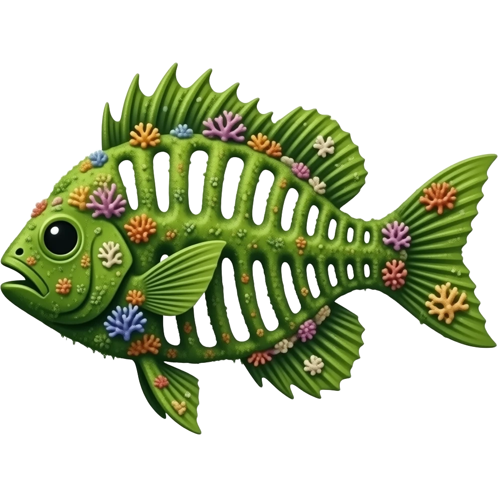 A  algae covered fishbone covered with corals and seaweed emoji