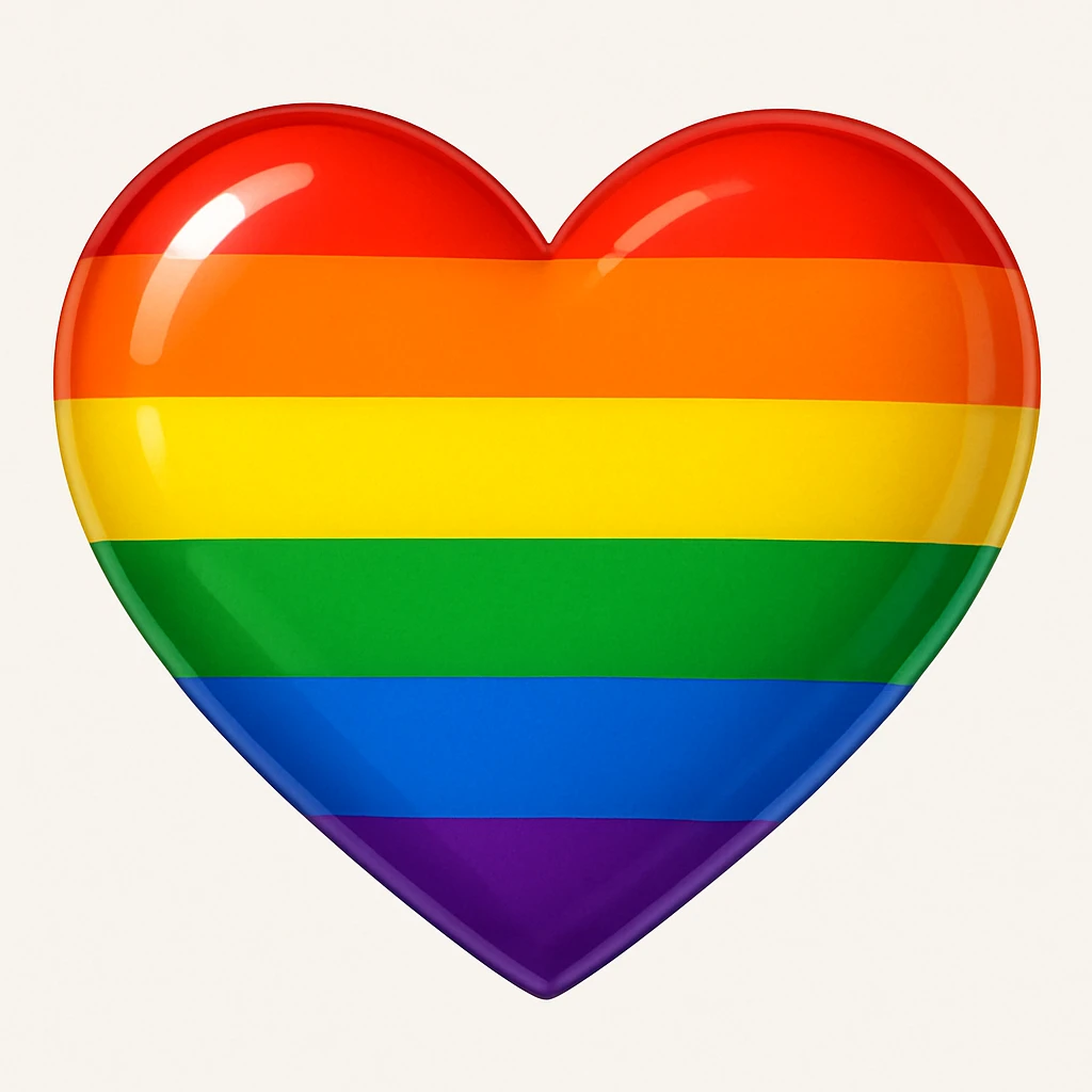gay pride rainbow heart, bright and cheerful, glossy finish emoji