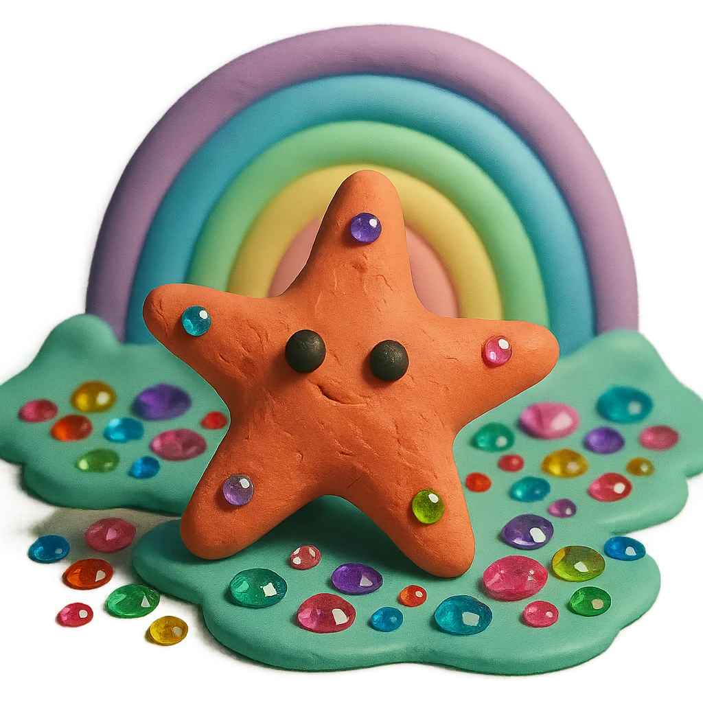 sea star, pastel rainbow colors, lots of shiny jewels, 3D look emoji