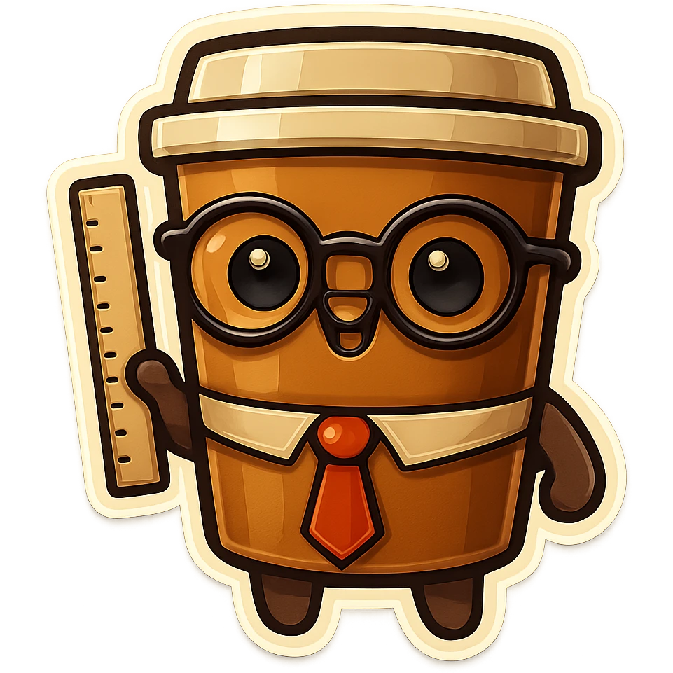 Tall coffee cup, holding a ruler, dressed as a teacher emoji