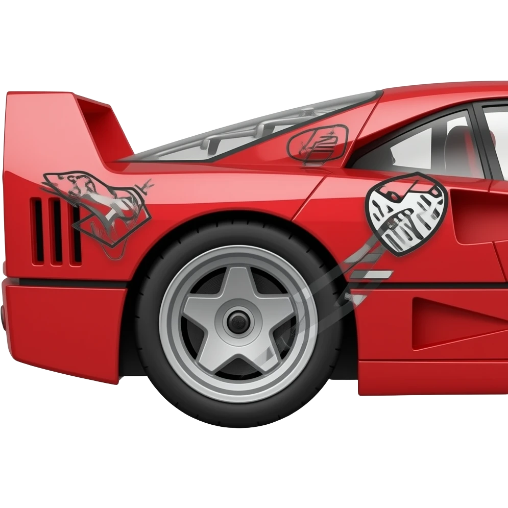 ferrari F40 side view in red, perfect replica but we are making it look like a cartoonish style emoji