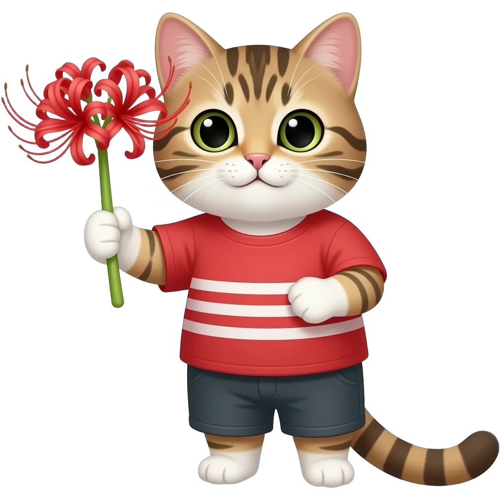 Real Cat holding lycoris and giving it emoji