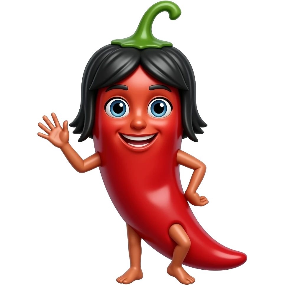 a red chili food with girlish face and black hair feature, with hand and leg emoji