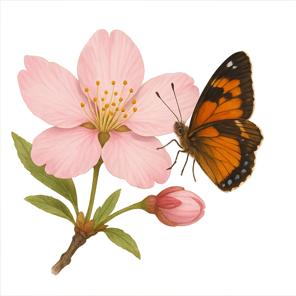 pink cherry blossom with a butterfly, no background emoji
