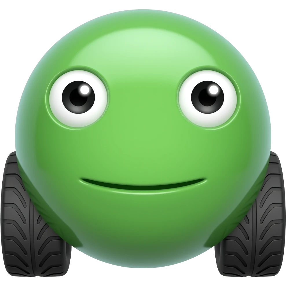 Green sphere with car wheels and car headlights emoji