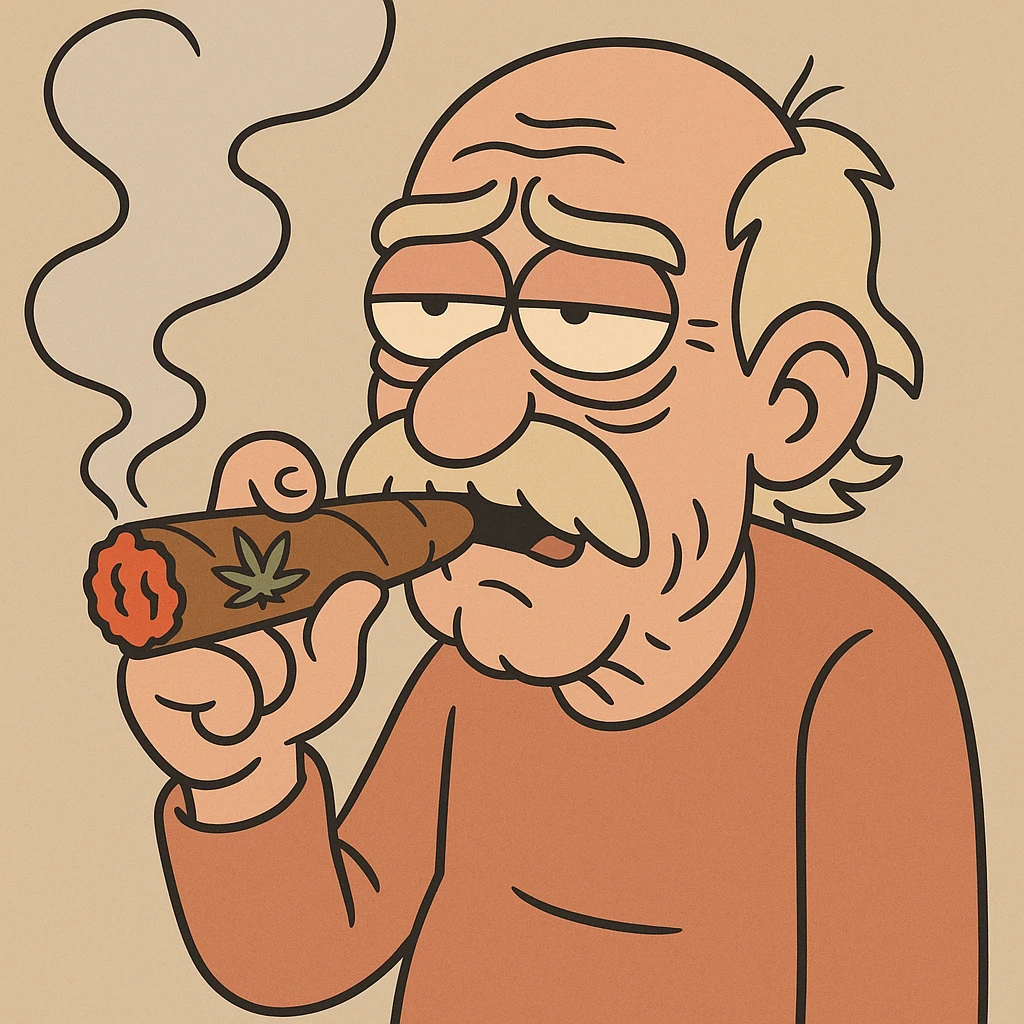 an old man smoking a weed cigar, flat toon cartoon style emoji