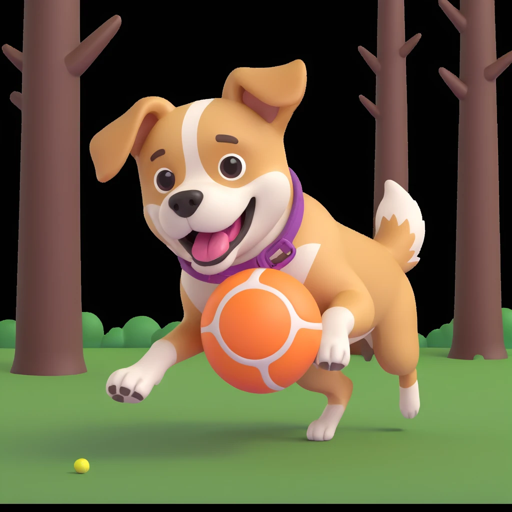 dog chasing ball in forrest, close up pose emoji