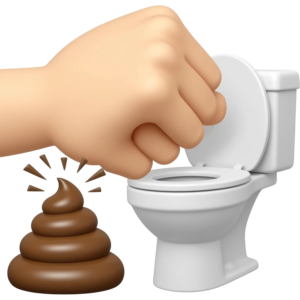 A toilet, taking a punch by a really strong poop emoji