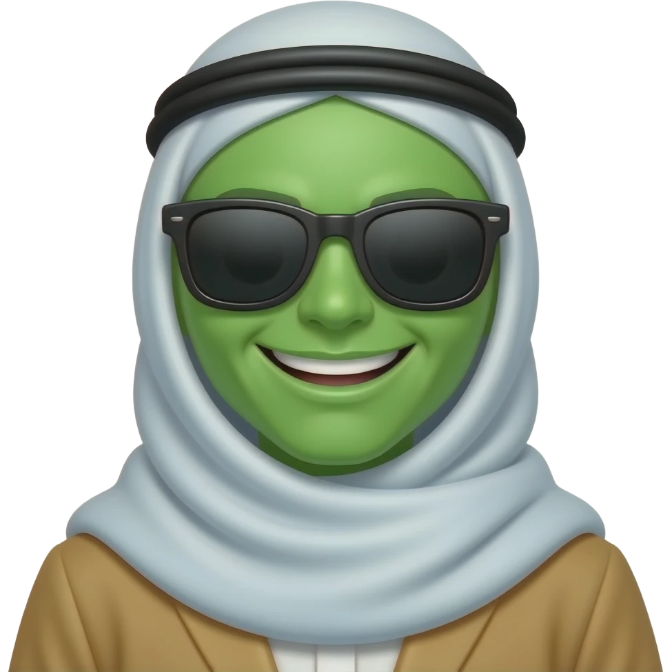 Green Alien smiley teeth  face with black sunglasses and Muslim clothes emoji
