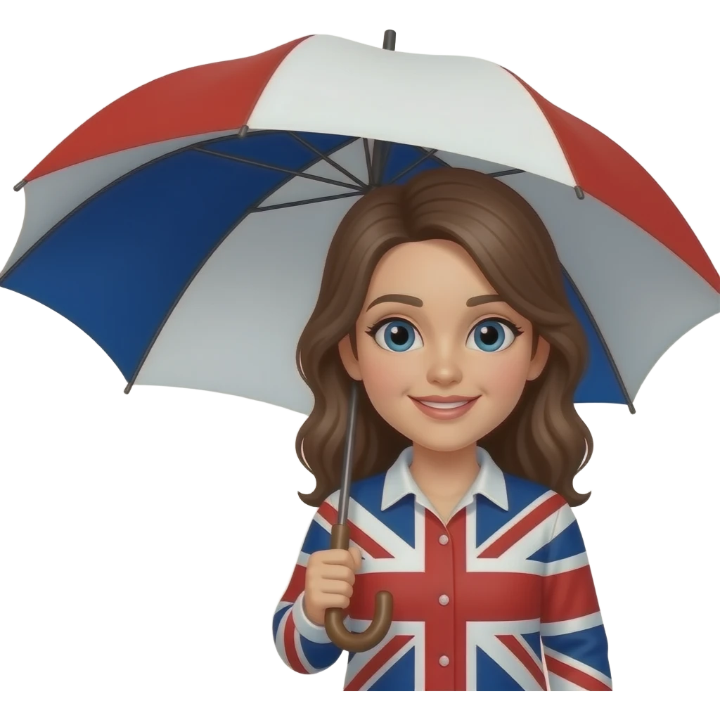 London woman with umbrella in red, blue, and white emoji