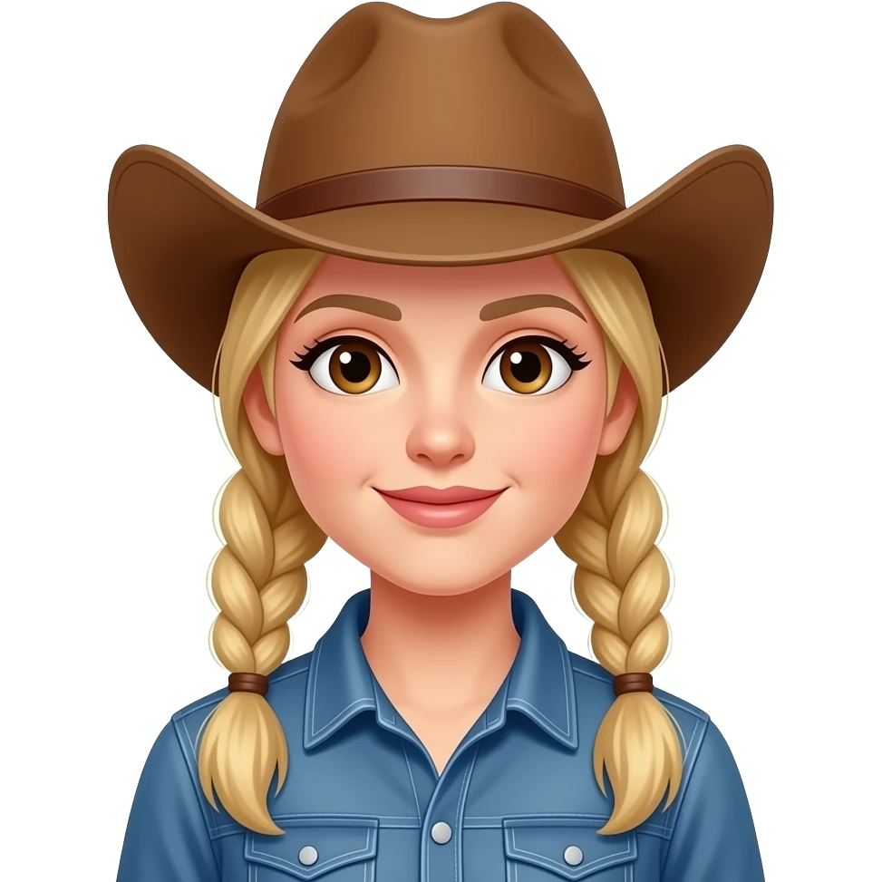 Cowgirl with slim face, brown eyes and blonde pigtails emoji
