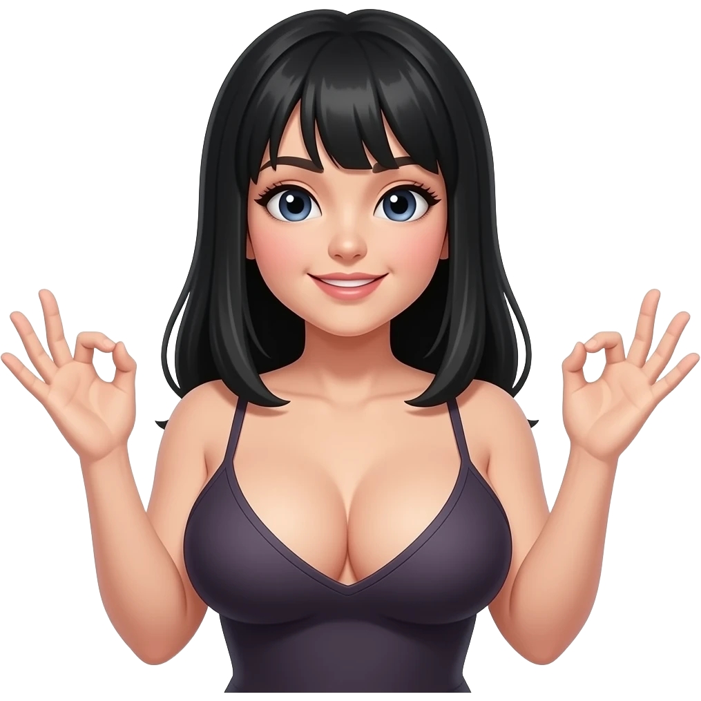 Black hair with big boobs out nipples showing with arms gesturing I don’t know emoji