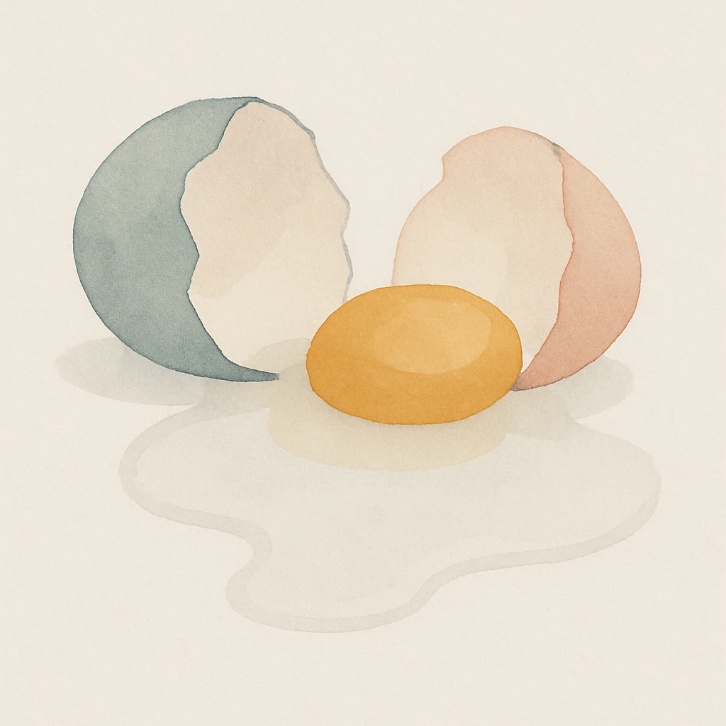 a cracked egg with yolk spilling out, watercolor style emoji