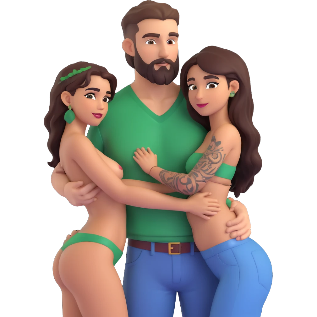 Short Brown eyed Latina woman with pierced nipples, small breasts and tattoos having sex with a tall white man with green eyes and a beard for Christmas grab booty emoji