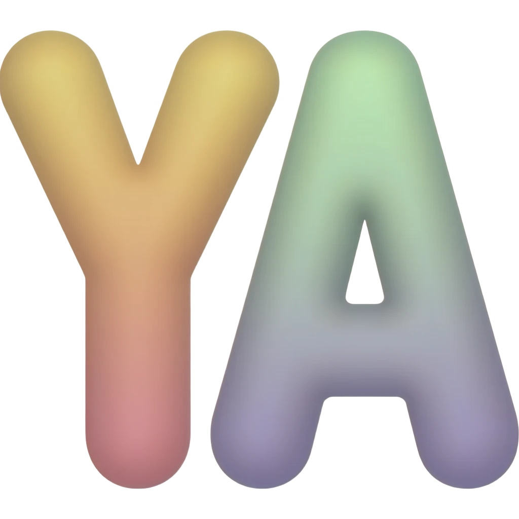 soft, rounded YA letters in a bright color, playful, emoji