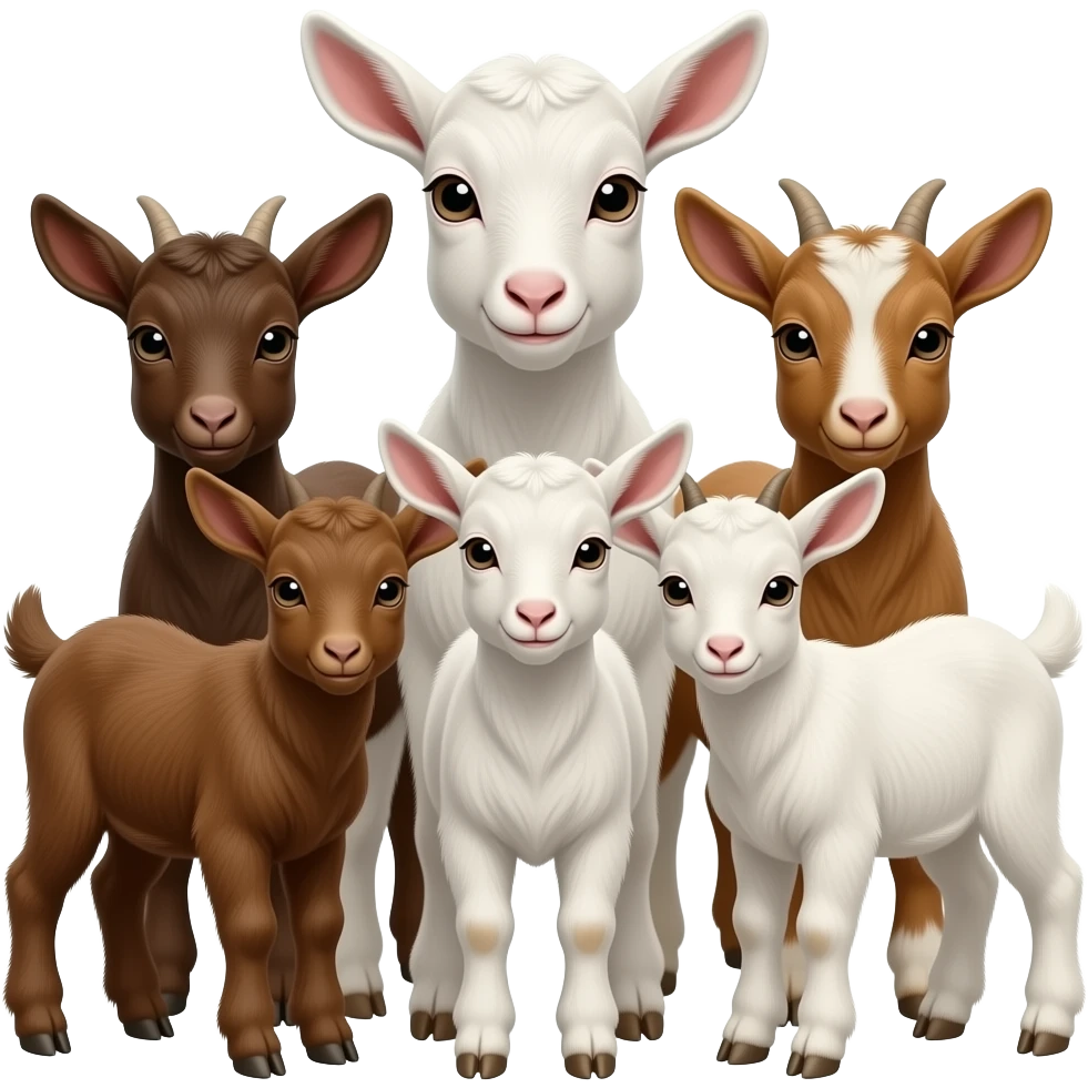 Hazme siete cabritas marrones y blancas. Son pequeñas y estan juntas. emoji