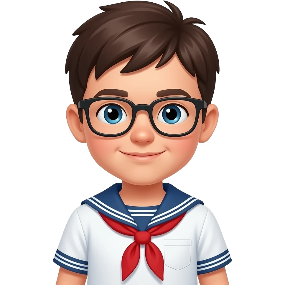 Garçon brun à lunette noire avec marinière blanche et rouge emoji