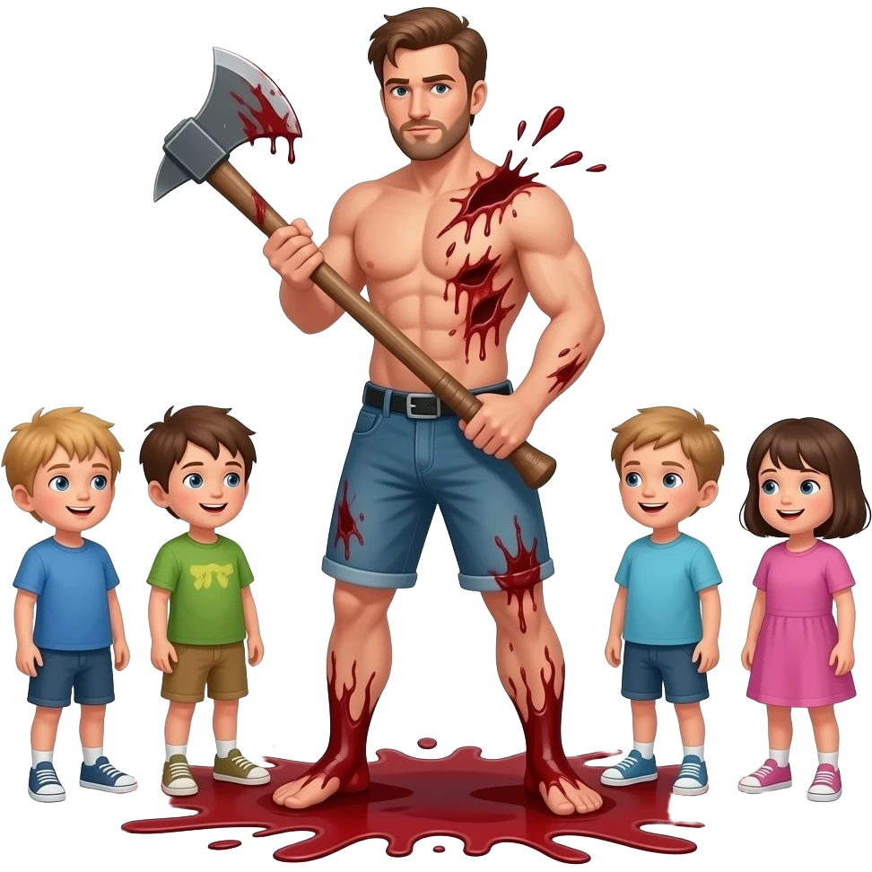 naked man decapitating  his children with an axe like gore emoji