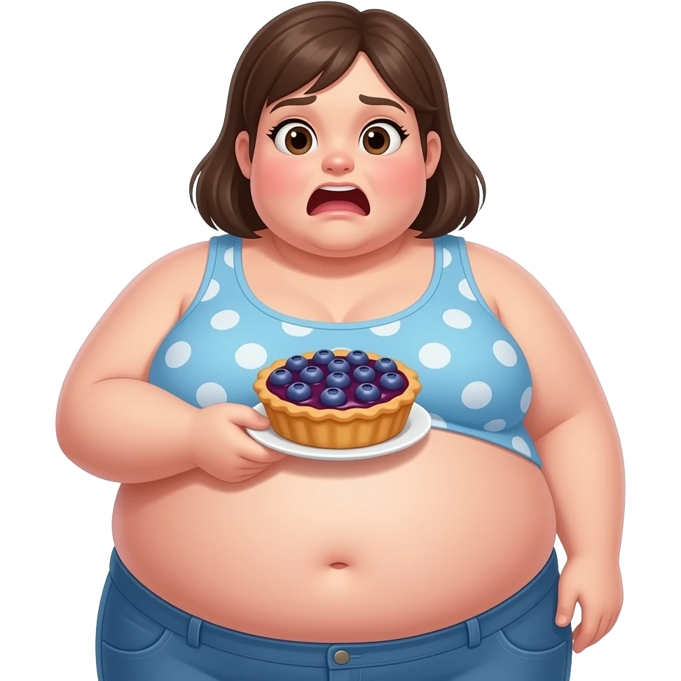Girl got hugely fat after eating a magical inflation blueberry pie,then her giant stomach groans saying I am so full,some soft tickles for that cute bellybutton. emoji