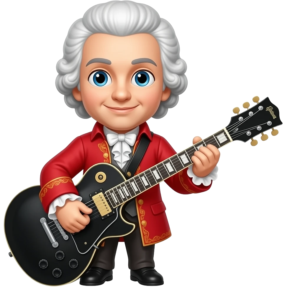Mozart with black metal electric guitar emoji