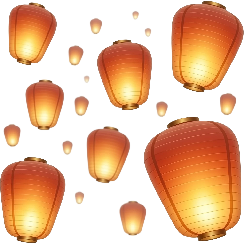 Golden-Orange-bronze-reddish Chinese lanterns flying in the sky as seen from afar emoji