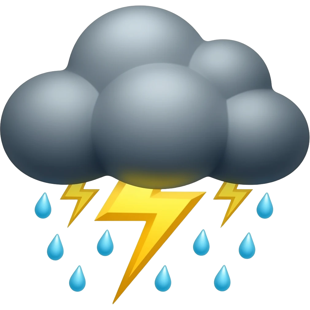 dark fluffy storm cloud with rain and lightning without background emoji