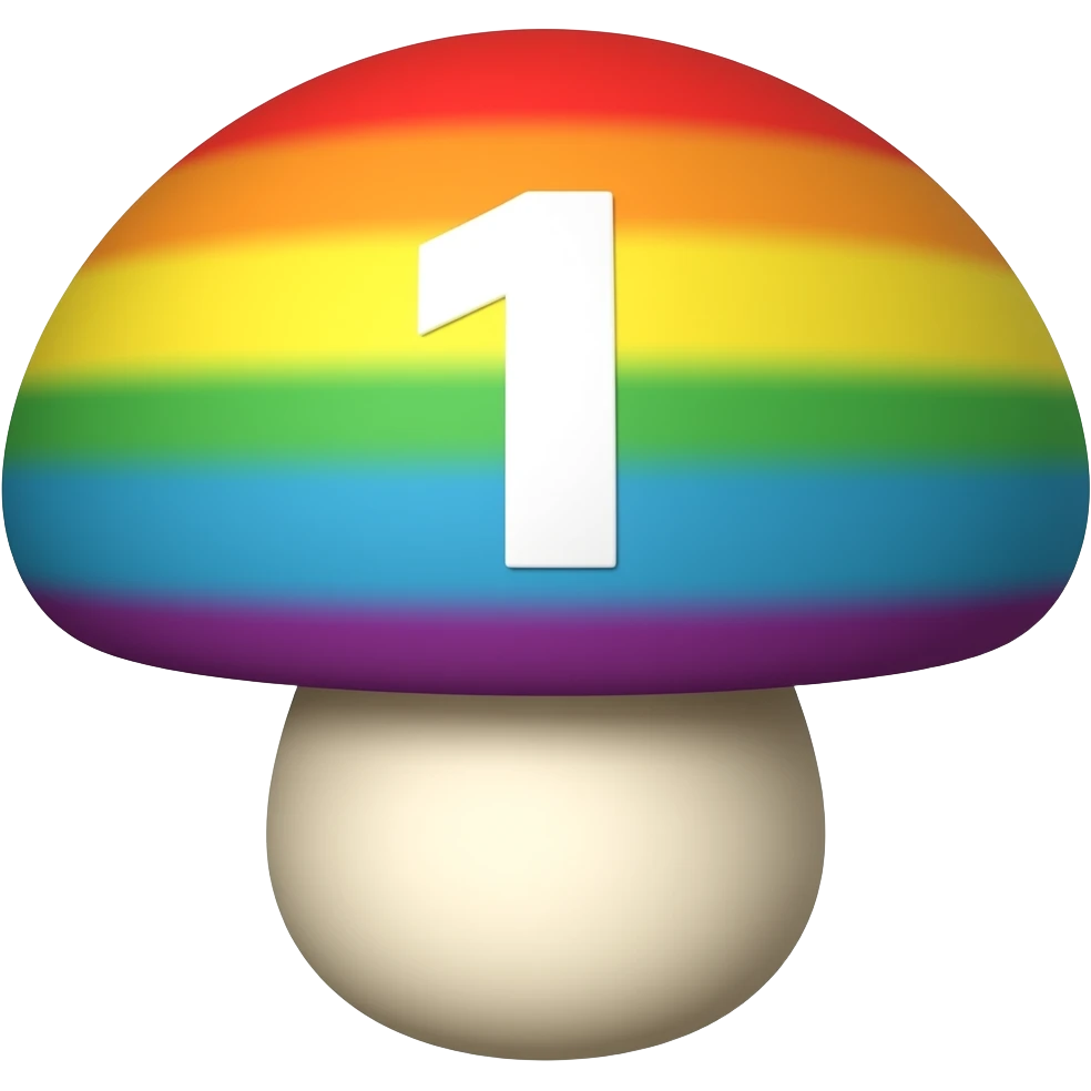 rainbow mushroom, write #1 in it emoji