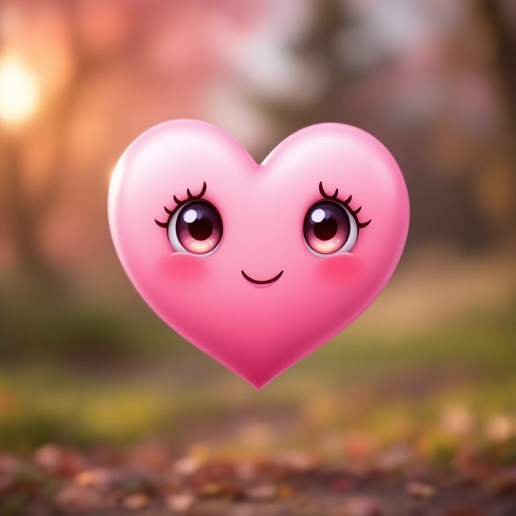 pink heart emoji with a cute face, extra cute, big eyes, blushing cheeks emoji