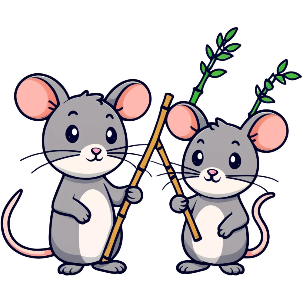 two mice holding bamboo sticks emoji