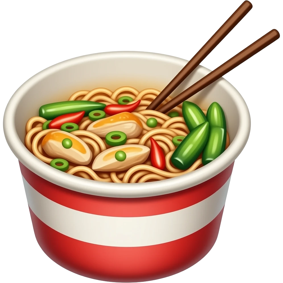 Spicy chicken Noodles in a cup with chopsticks emoji