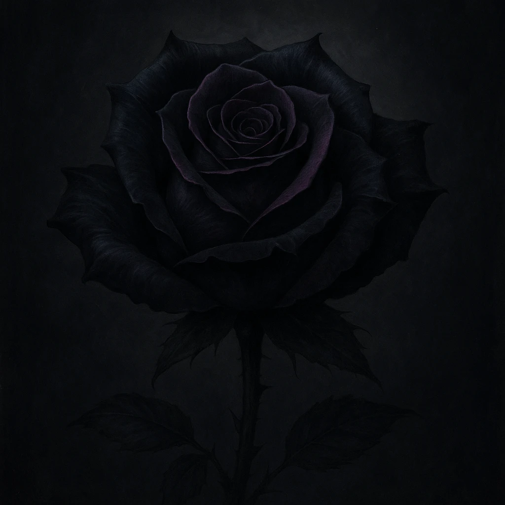 an emo-styled rose, black and purple, moody emoji