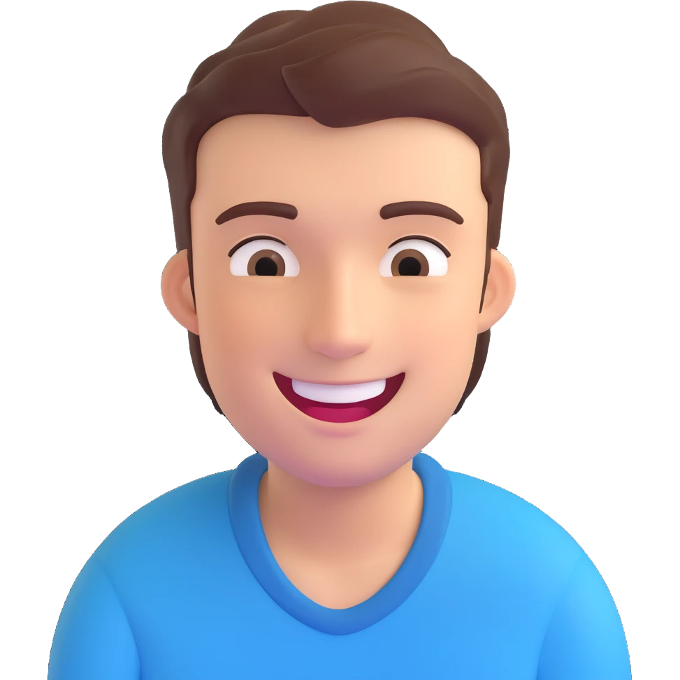 young adult man with smile emoji
