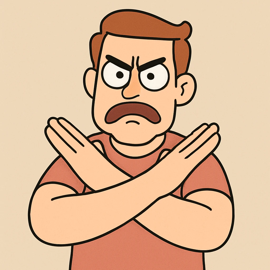 cartoon character with arms crossed in an 'X', strong 'no' or 'stop' expression, simple background emoji