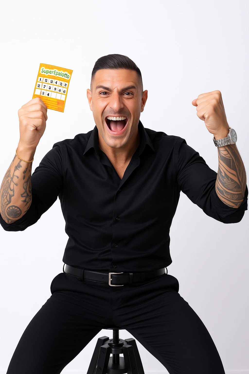 Uomo che vince al superenalotto italiano facendo 6 numeri, quindi è milionario emoji