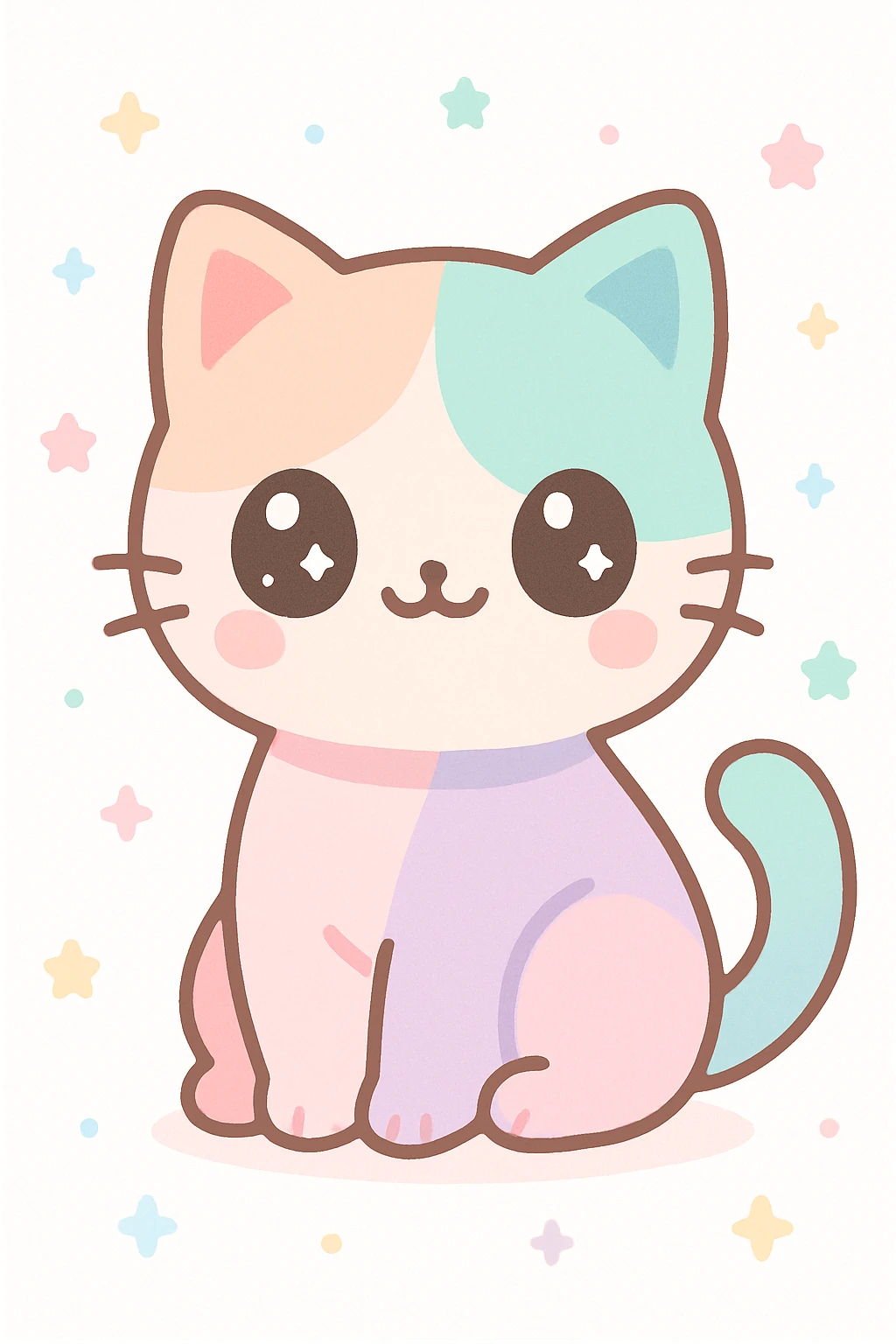 cute pastel cat with big eyes, sitting, kawaii style, suitable for Redbubble products emoji