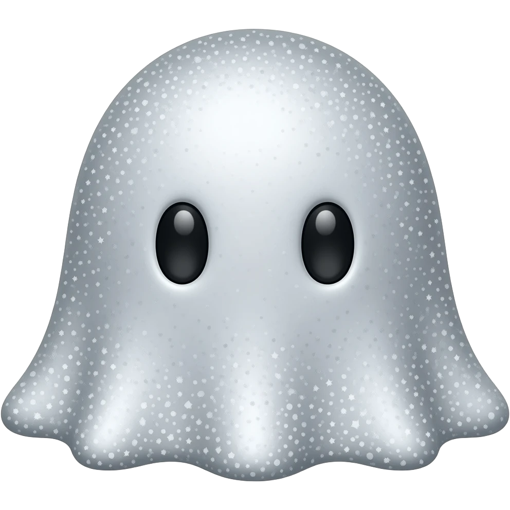 Kawaii solid silver with sparkles ghost black eyes emoji