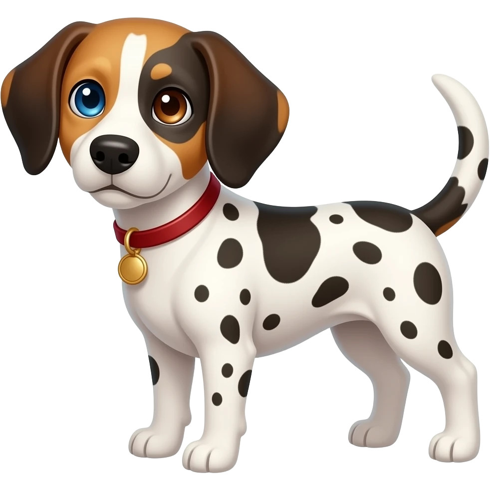 Dalmatian beagle mix dog with one blue eye and one brown eye emoji