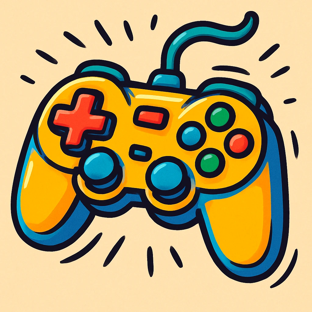 game controller, vibrant toon animated icon style, playful and dynamic, with expressive lines emoji