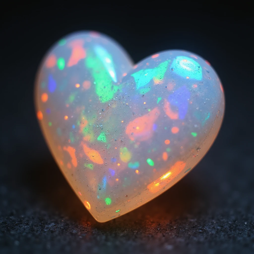 photorealistic opal heart with sparkles and iridescent reflections emoji