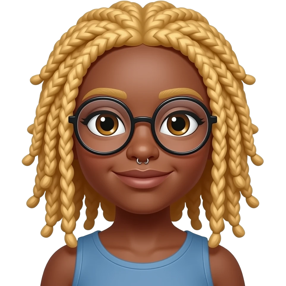 Black girl with blonde locs and eyeglasses and nose piercings emoji
