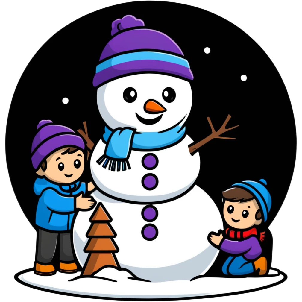 bright and playful kids building a snowman emoji