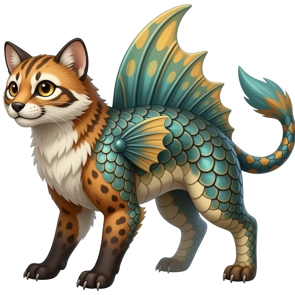 unique-patterned finned stylish vintage antique aesthetic quadrupedal fuzzy fury scaly feral fantasy-Civet-Luxray-Corsola-Amaura-Aurorus-Primarina-Vaporeon-Milotic-Furret-Fakémon-fusion-hybrid-creature emoji