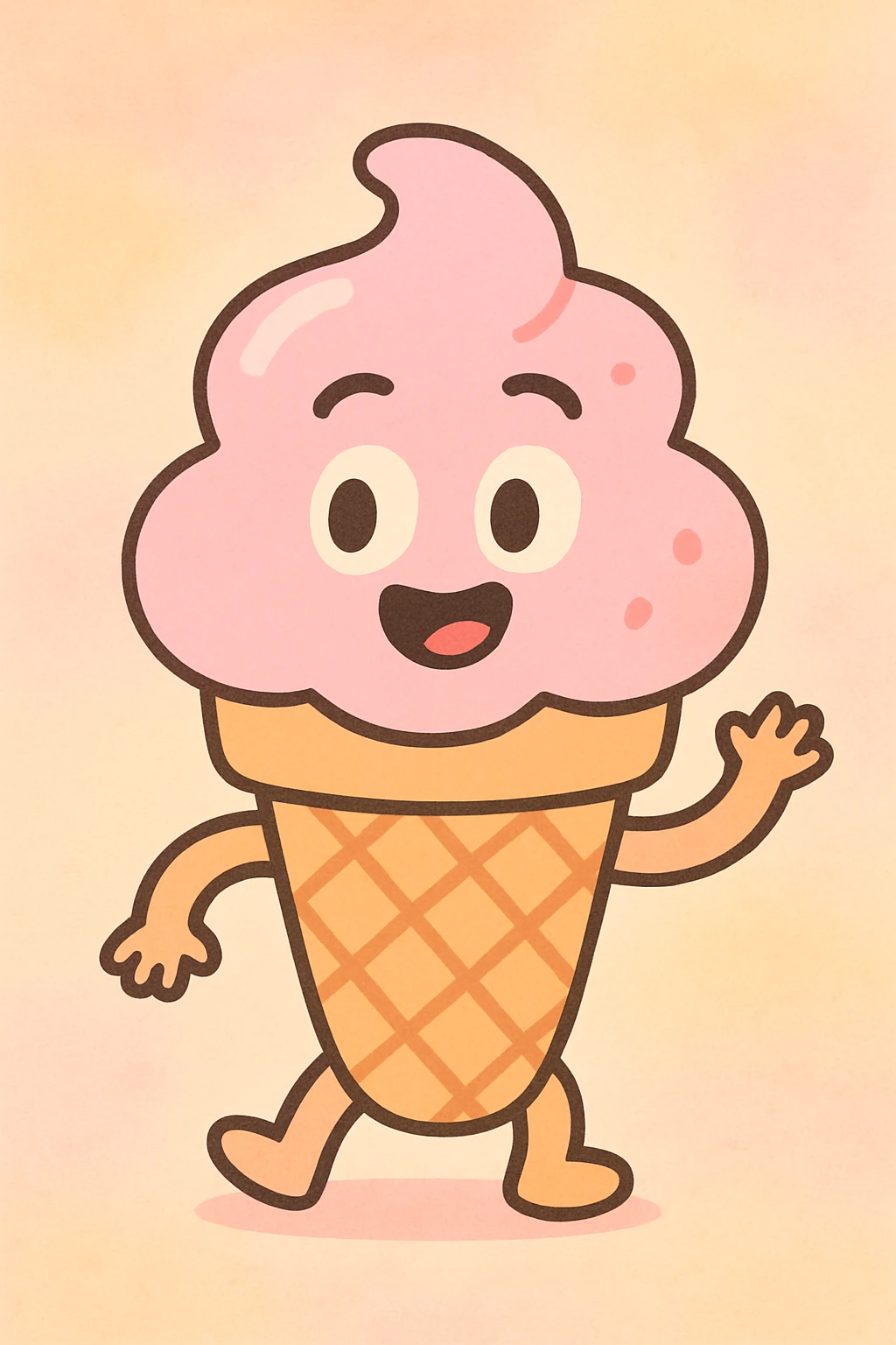 a happy ice cream cone, pastel toon style, soft pastel palette emoji