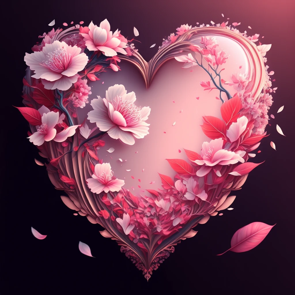 heart with sakura petals swirling around, no background, delicate and elegant emoji