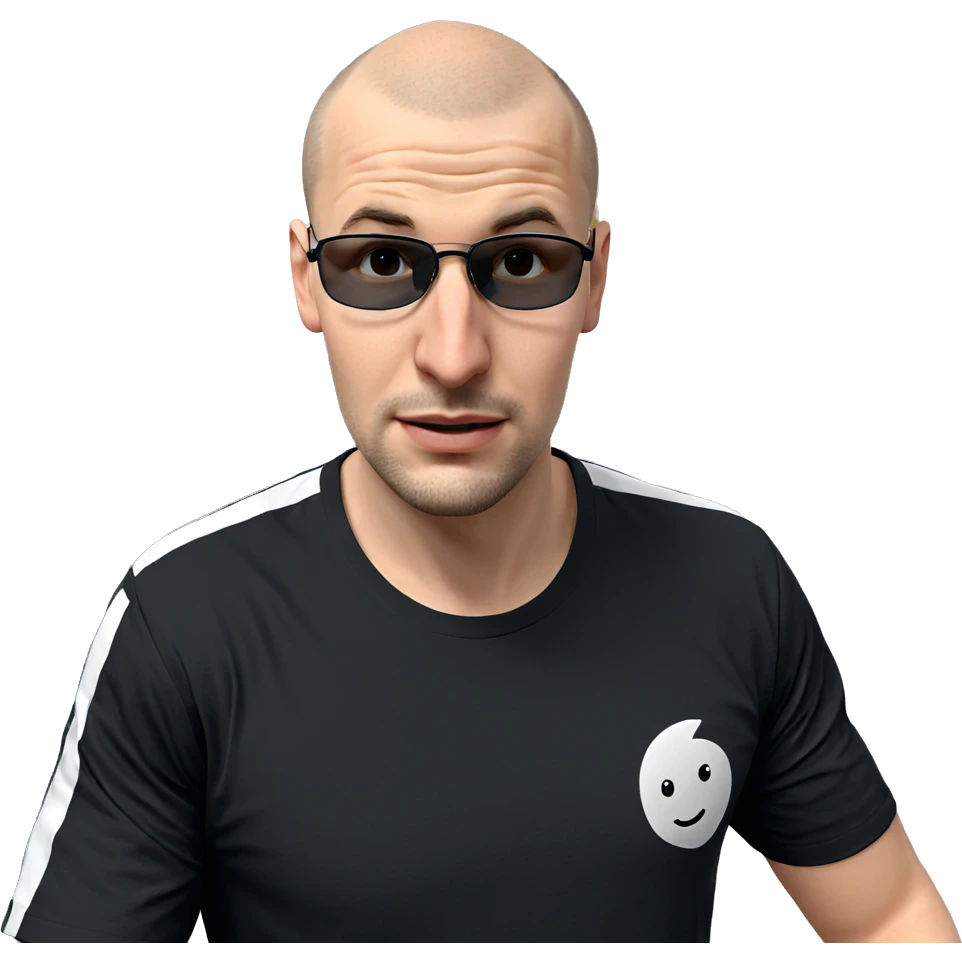 bald guy in black shirt emoji