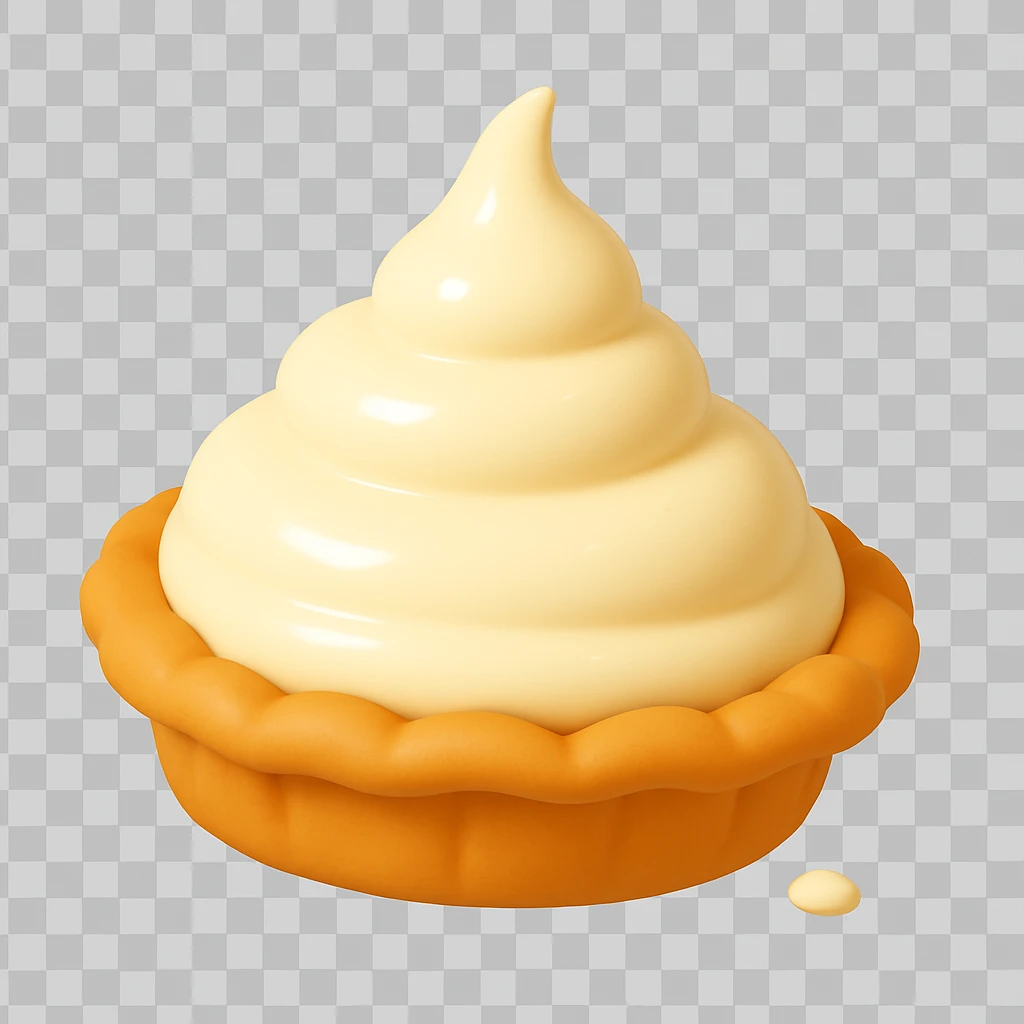 Frame 2 of 15: Intact cream pie, very tiny cream splatter just starting, playful 3D emoji style, golden brown crust, same angle as reference. emoji