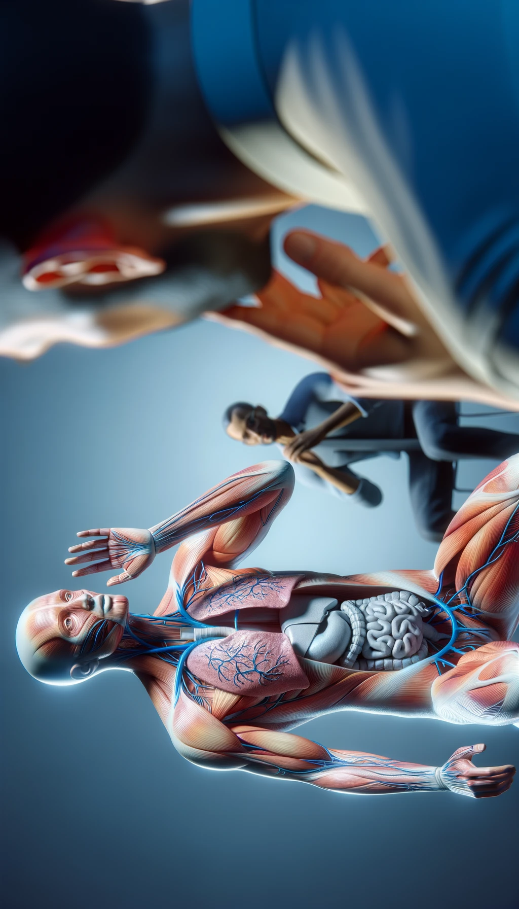 corpo umano anatomico che parla ma sopra di lui c'è il muto, un altra persona lo ascolta, immagine iperrealistica 4k emoji