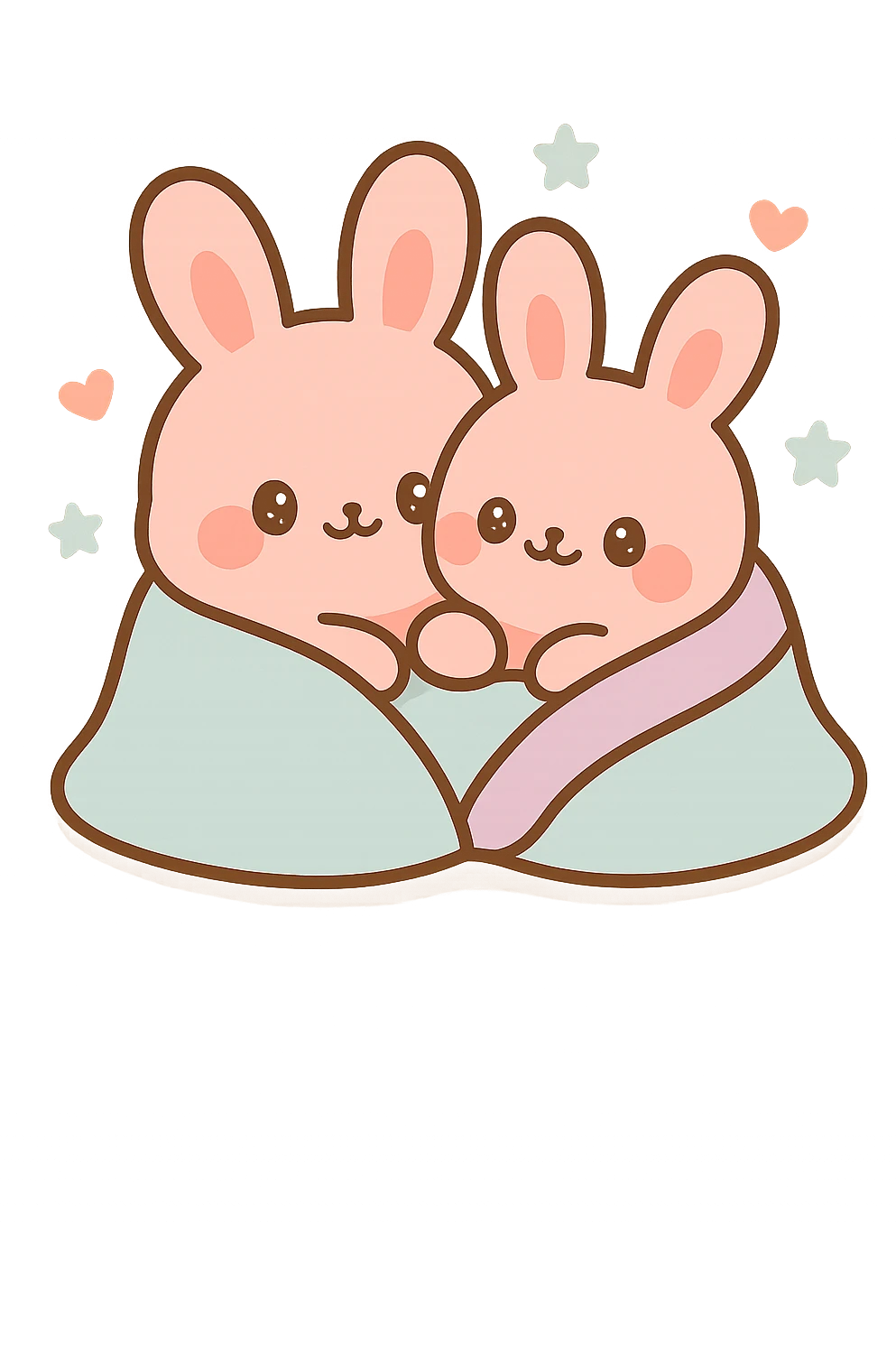 pink bunnies snuggling in blanket emoji