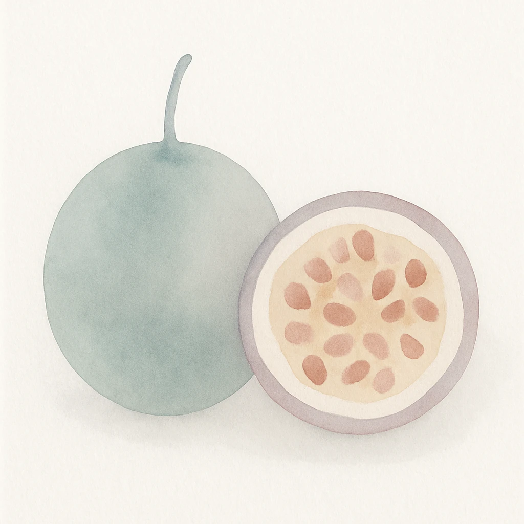 a passionfruit in a painterly watercolor style emoji