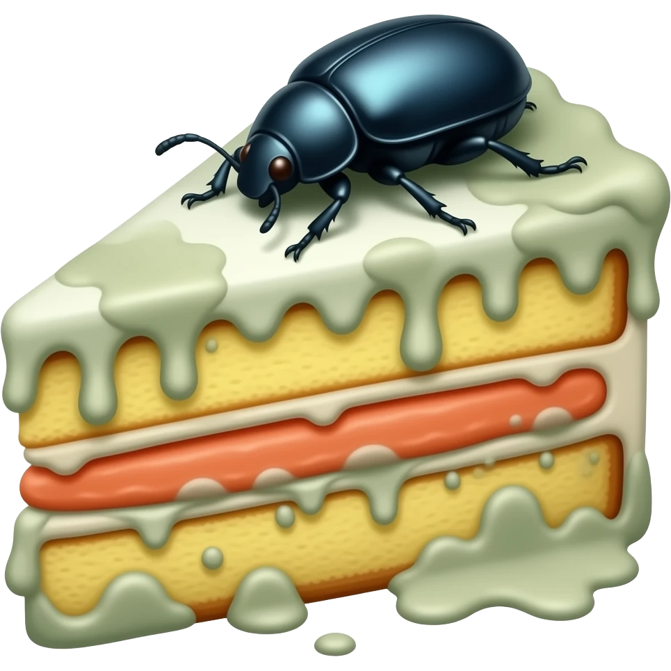 Moldy cake with bug emoji